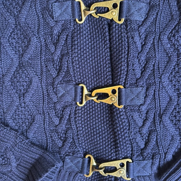 LAUREN CABLE-KNIT SWEATER navy blue size X Small shawl collar 100% cotton - Picture 3 of 9